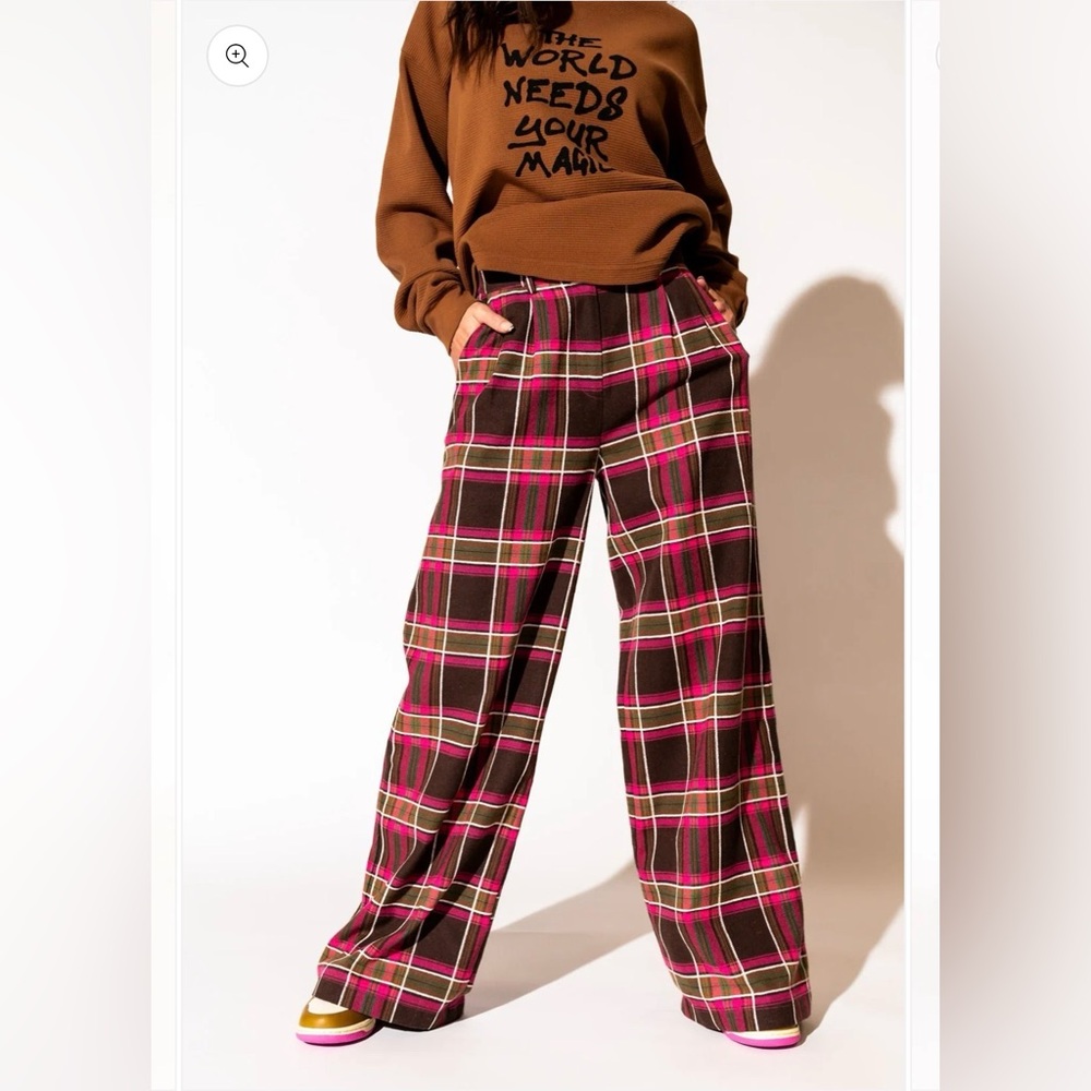 Dressed in LALA | Lovers Lane Plaid Wide Leg Trousers in Pink
